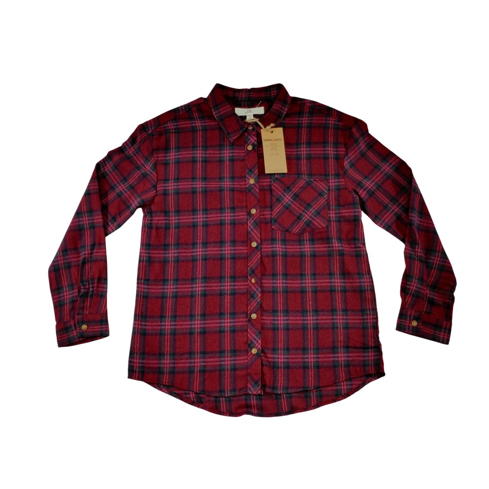 Thread & Supply Womens Plaid Flannel Button‎ Down Shirt Wine Mix Size S
